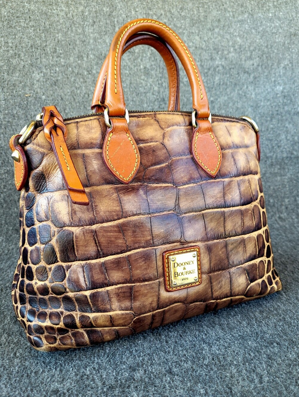 Y2K Dooney & Bourke Brown Croc Embossed Real Leather Satchel Handbag